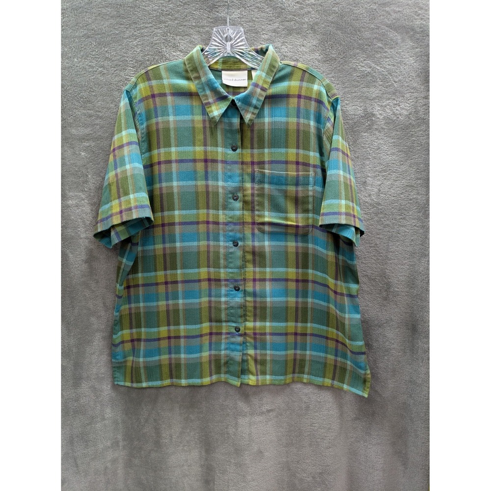 Casual Button Up Shirt Women's 16 Plaid Garden Classic Casual Gorpcore‎